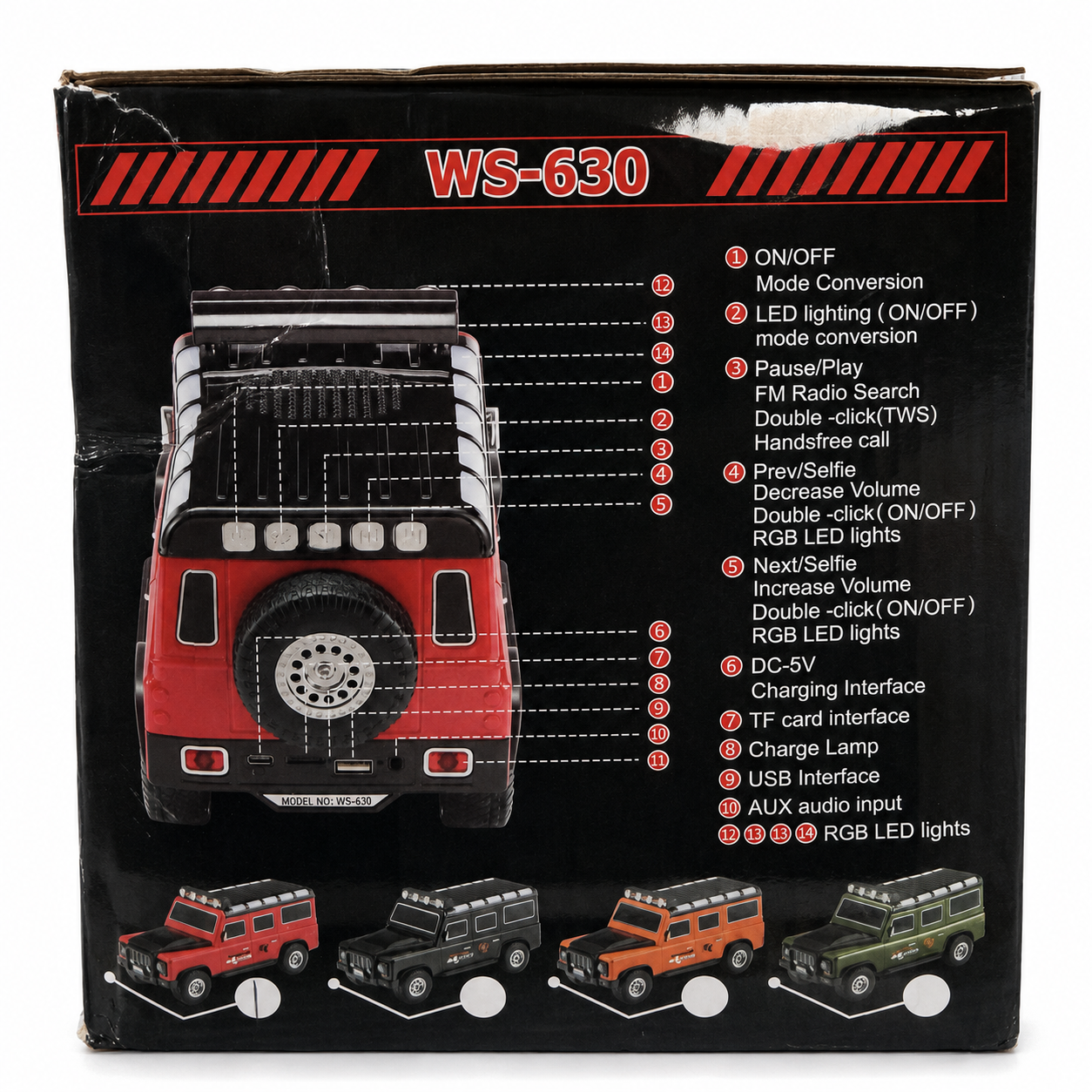 WSTER WS-630 15W Car-Shaped Bluetooth Speaker with RGB LED Lights