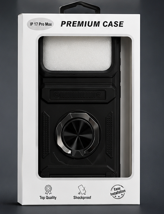 iPhone 17 Pro Max with Ring Holder Kickstand, Magnetic Car Mount, Hidden Card Slot