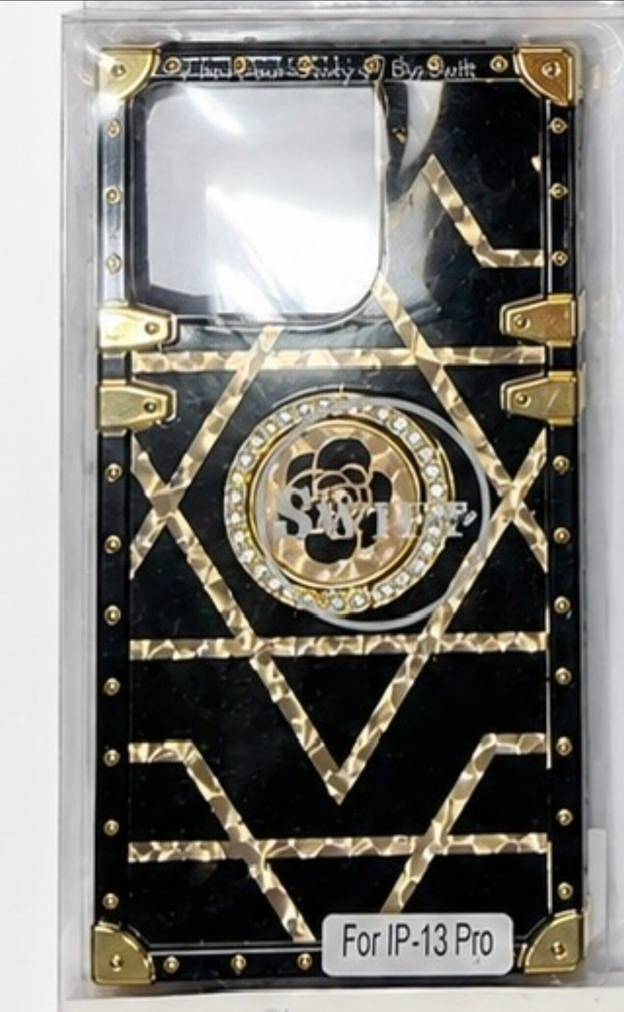Glitter Ring Holder Case for IPhone 13 Pro- Black Geometrical