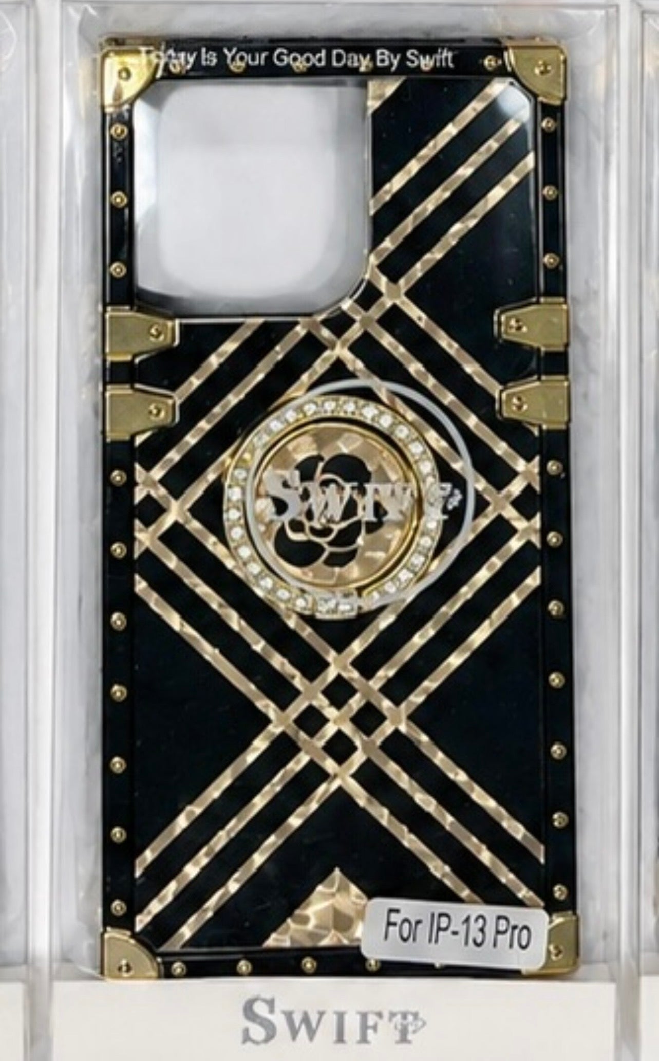 Glitter Ring Holder Case for IPhone 13 Pro- Black X