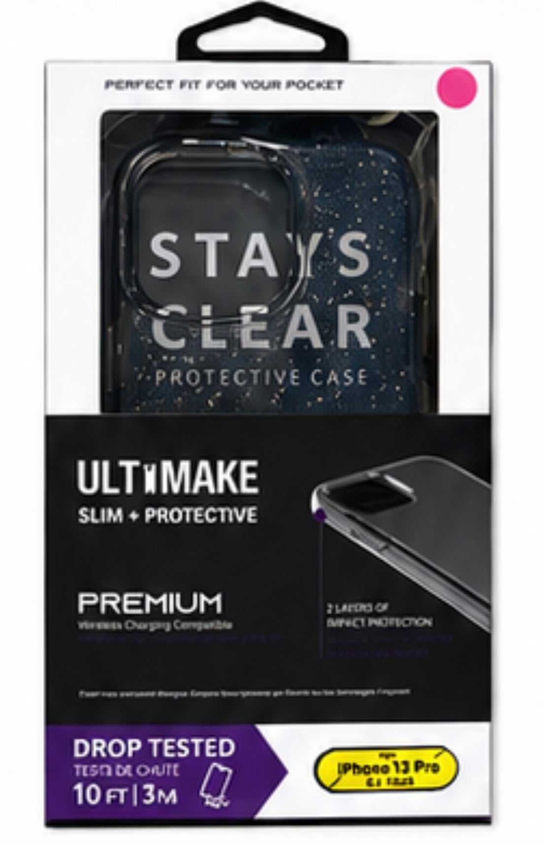 iPhone 13 Pro Black Glitter Clear Protective Case – Shockproof Slim Cover