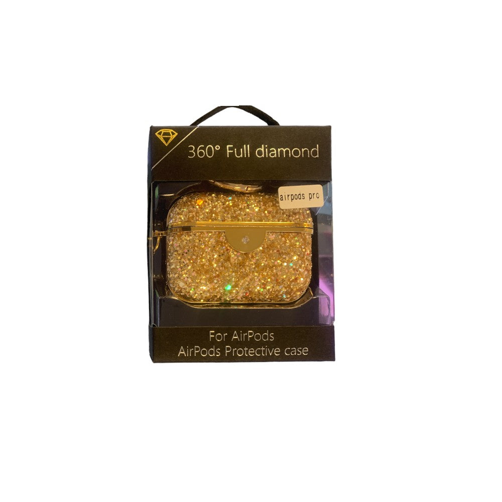 360 Full Diamond Airpods Pro Protective Case Gold Sparkle– Cell