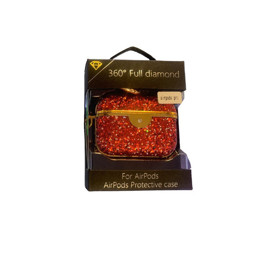 360 Full Diamond Airpods Pro Protective Case - Red/Gold Sparkle