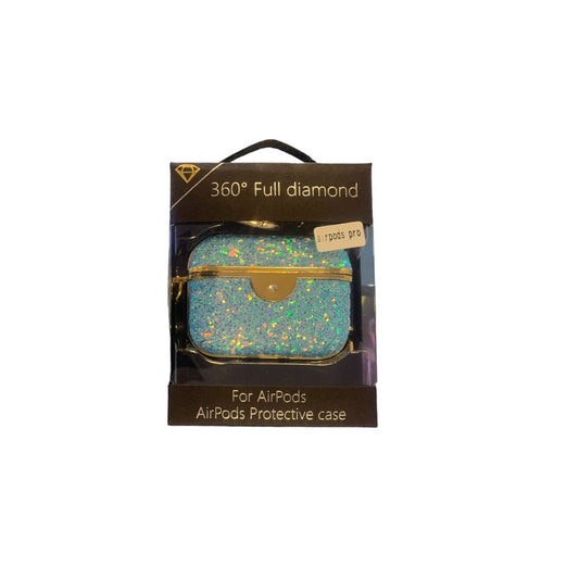 360 Full Diamond Airpods Pro Protective Case - Teal/Gold Sparkle