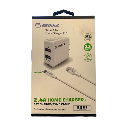 Esoulk 2.4A Home Charger 5ft Charge/Synch Cable