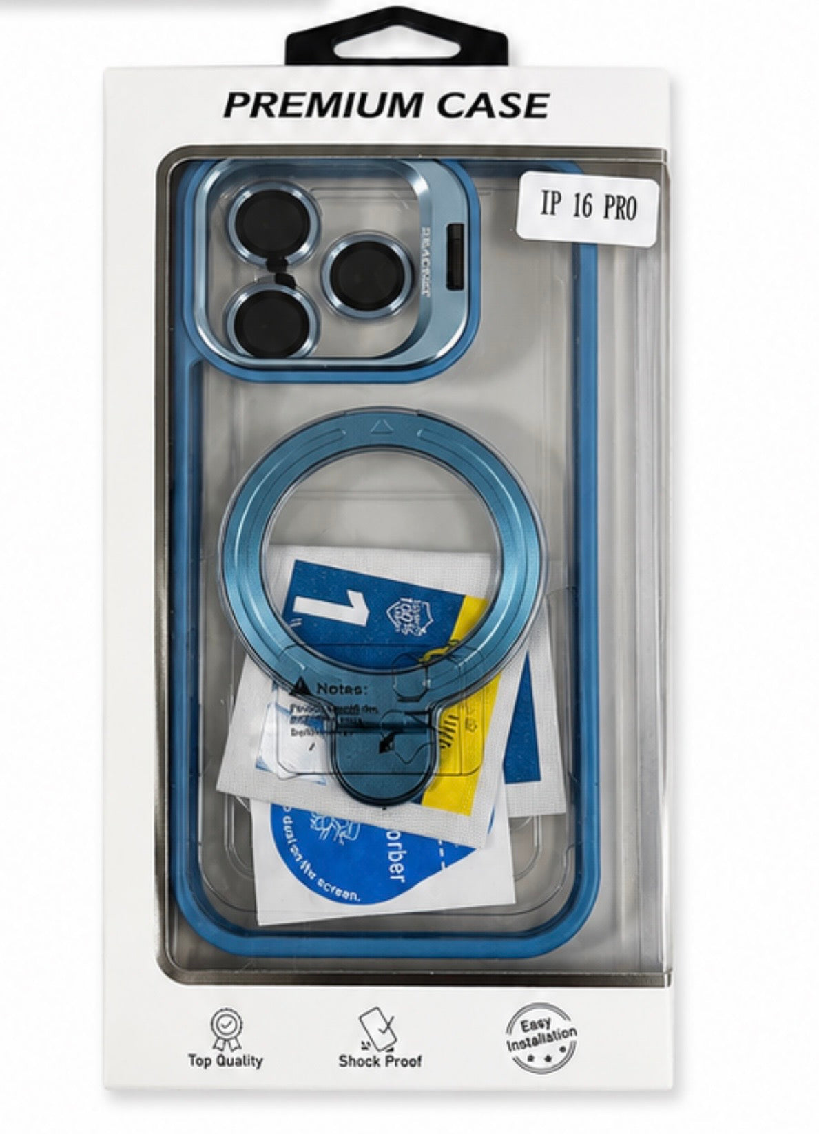Magnetic clear case with 2 kickstand and camera Blue for iPhone 16 Pro