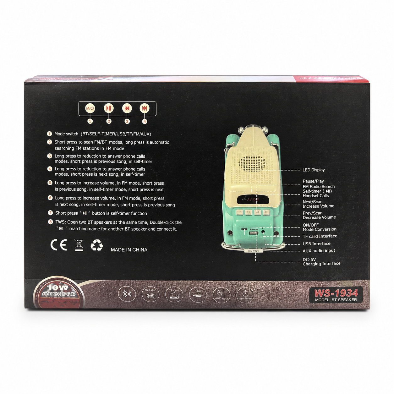 WSTER WS-1934 Wireless Bluetooth Car Speaker
