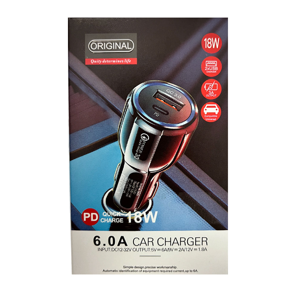 6.0A Car Charger 1USB 1 Type C Port
