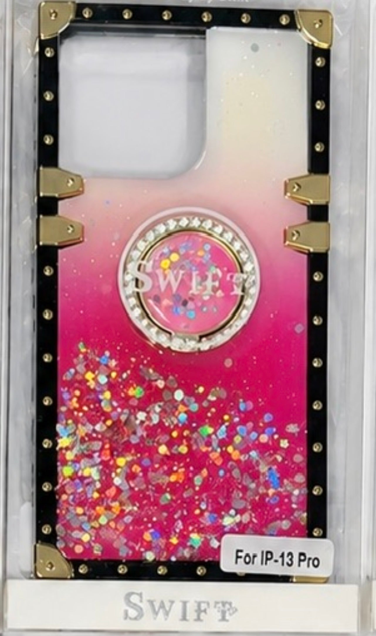 Glitter Ring Holder Case for iPhone 13 Pro- Pink