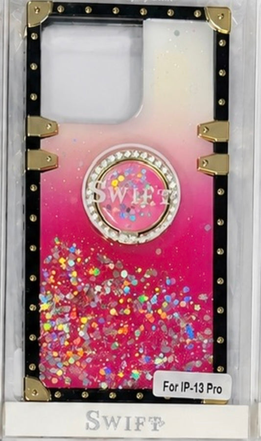 Glitter Ring Holder Case for iPhone 13 Pro- Pink