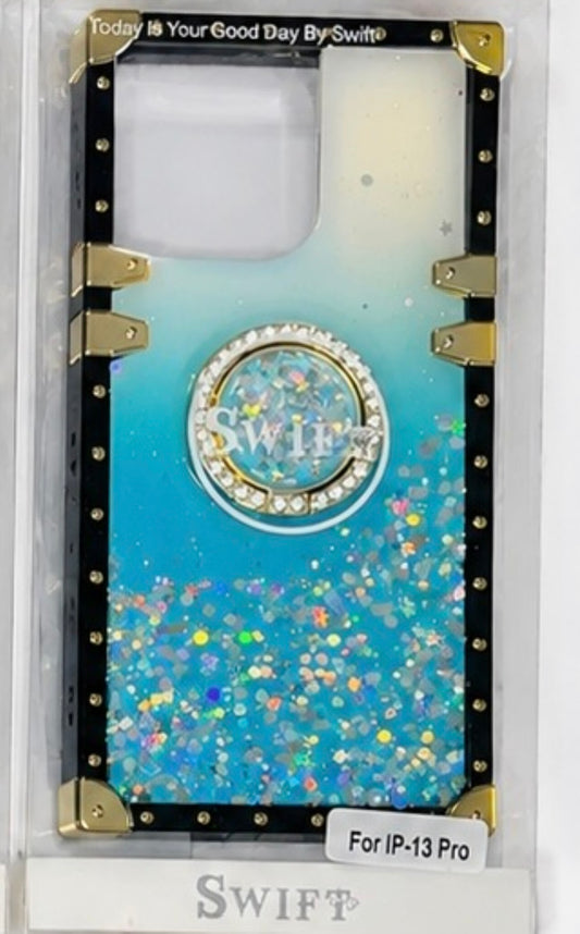 Glitter Ring Holder Case for IPhone 13 Pro- Blue