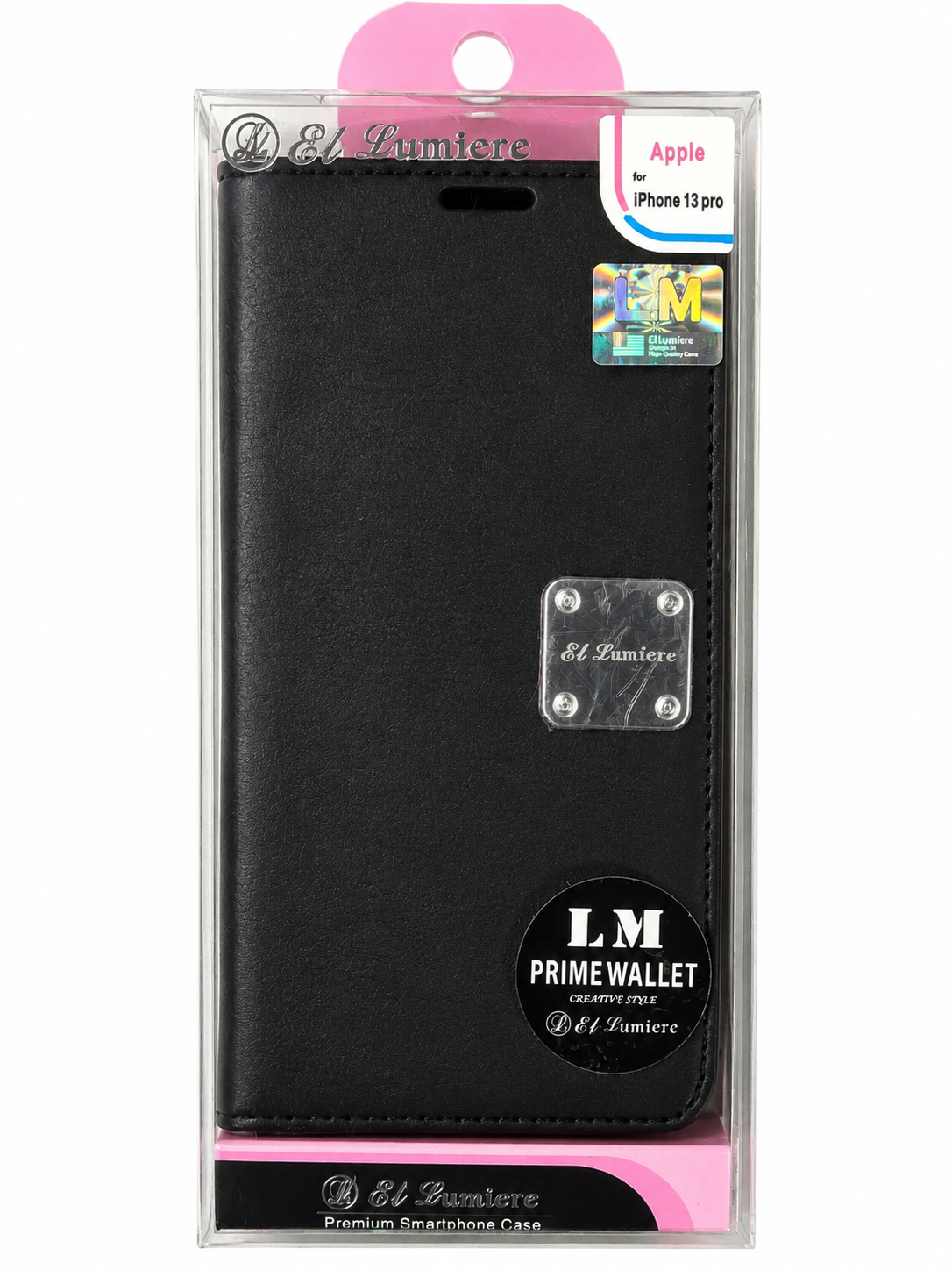 EL Lumiere LM Prime Wallet Case For Apple iPhone 13 Pro- Premium Black Flip Folio Cover