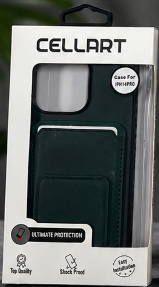 iPhone 14 Pro CELLART Dark Green Built-in Card Holder Phone Case