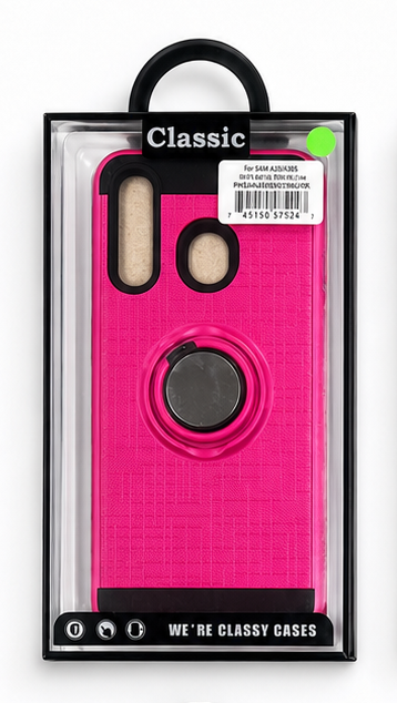 Black and Hot Pink Hard Case With Ring Stand for Samsung A20/A205