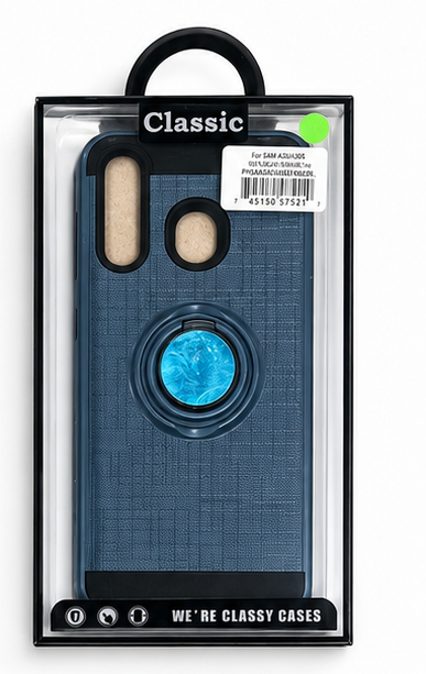 Black and Blue Hard Case With Ring Stand for Samsung A20/A205