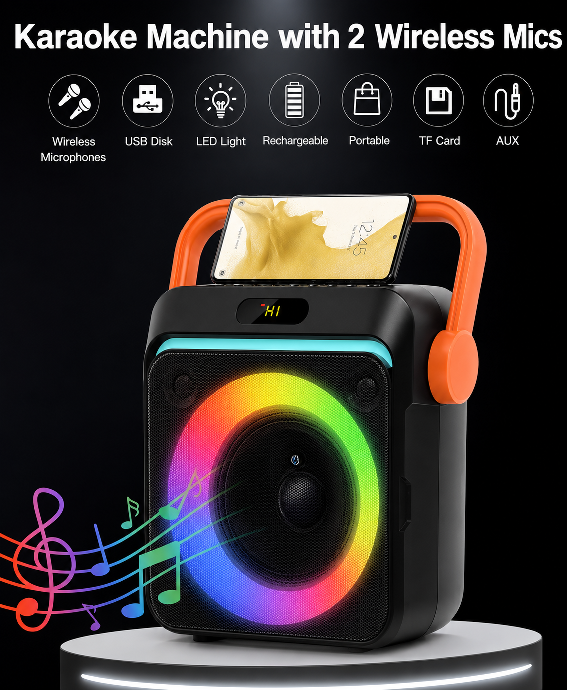 Portable Karaoke Machine with 2 Wireless Mics