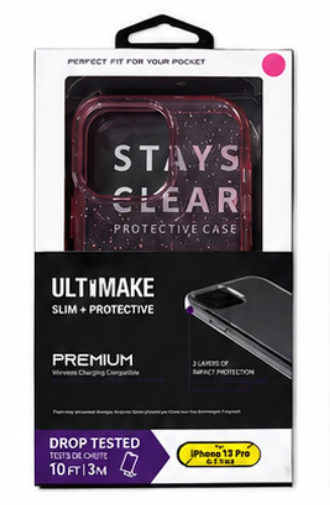 iPhone 13 Pro Pink Glitter Clear Protective Case – Shockproof Slim Cover