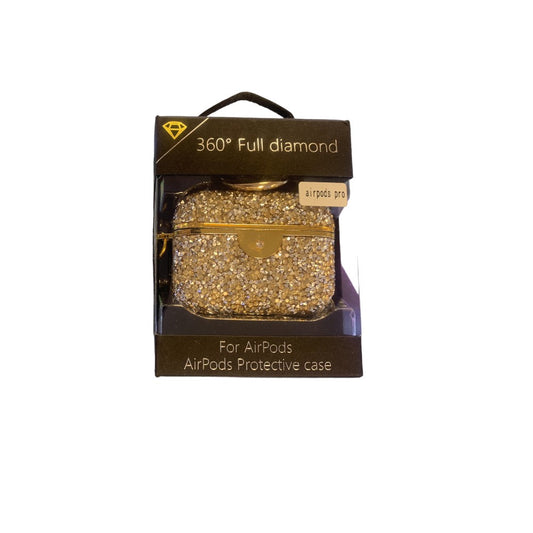360 Full Diamond Airpods Pro Protective Case - Gold/Platinum Sparkle