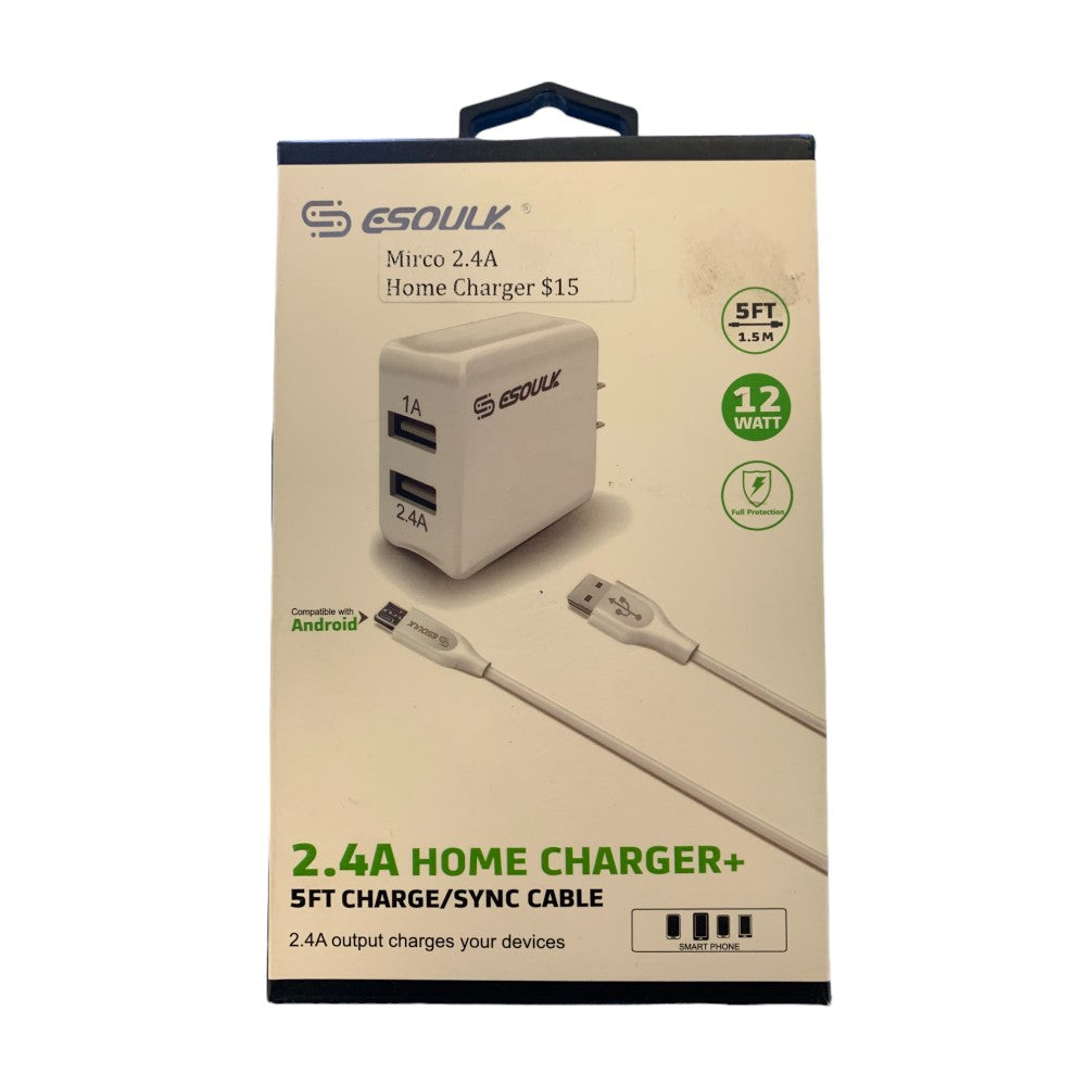 Esoulk 2.4A Home Charger 5ft Charge/Synch Cable