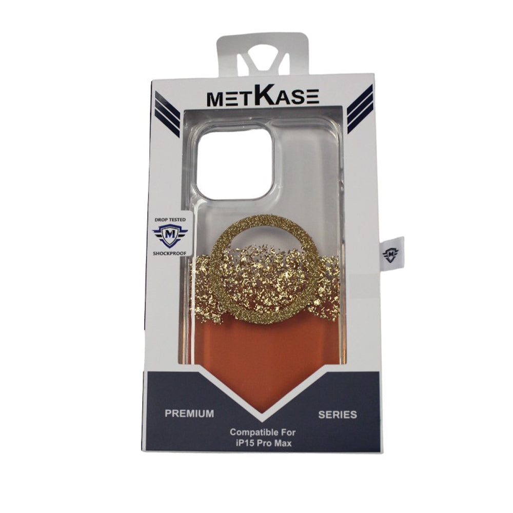 MetKase Premium Phone Case for iPhone 15 Pro Max - Gold/Orange with Glitter