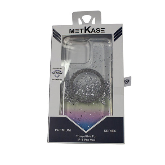 MetKase Premium Phone Case for iPhone 15 Pro Max - Silver with Glitter