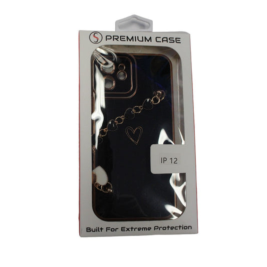 Premium Phone Case for iPhone 12 - Black with Gold Chain