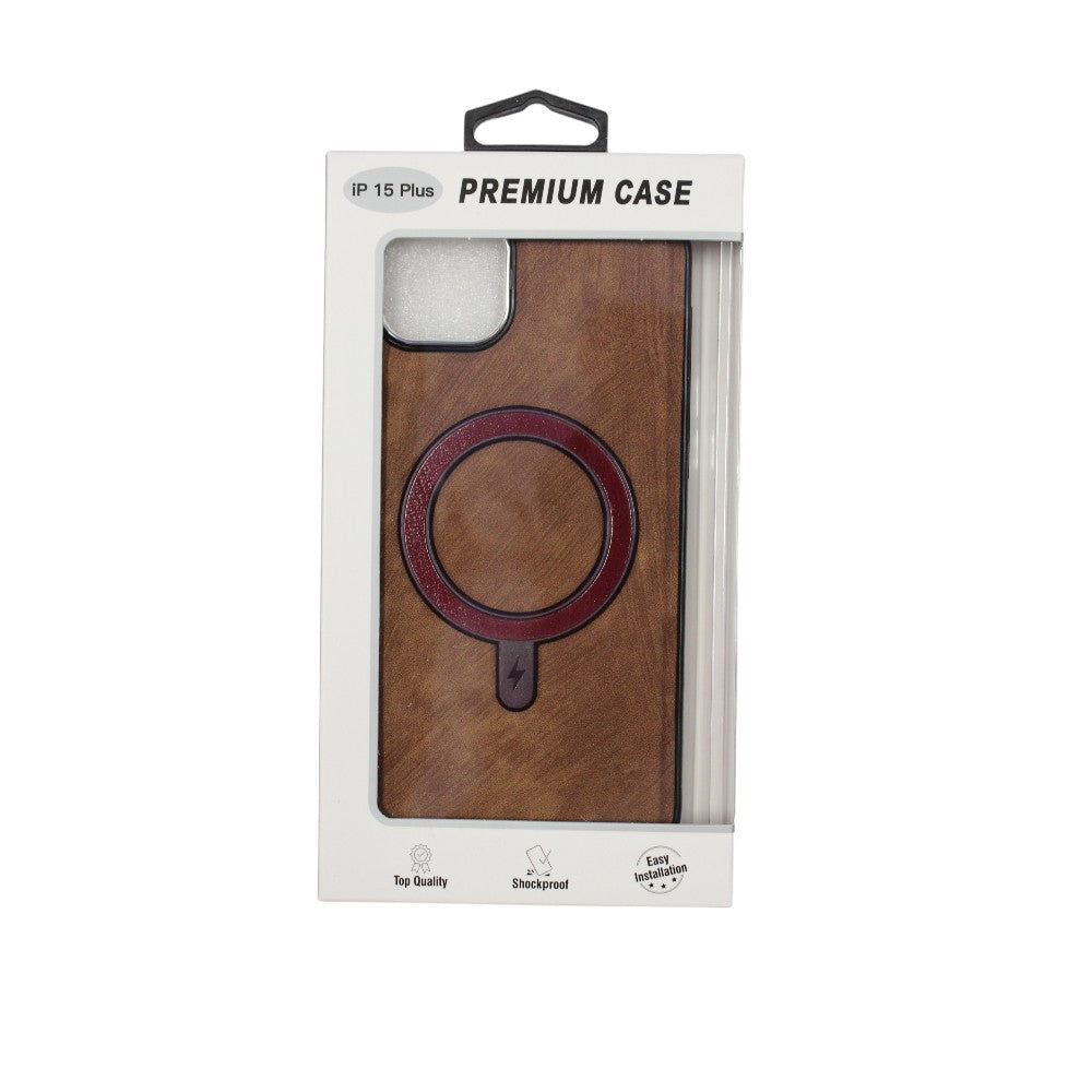Premium Phone Case for iPhone 15 Plus - Brown with Ring Stand