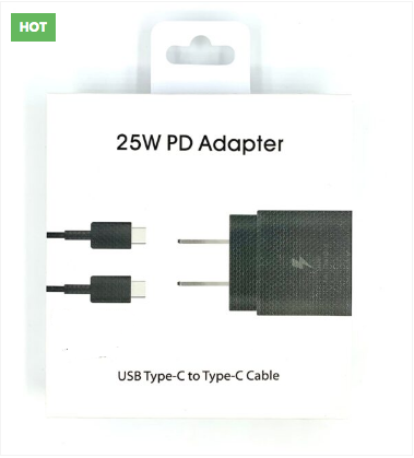 25W PD & USB Type C Fast Charger Wall Plug - Dual Port Quick Charge Adapter, Black